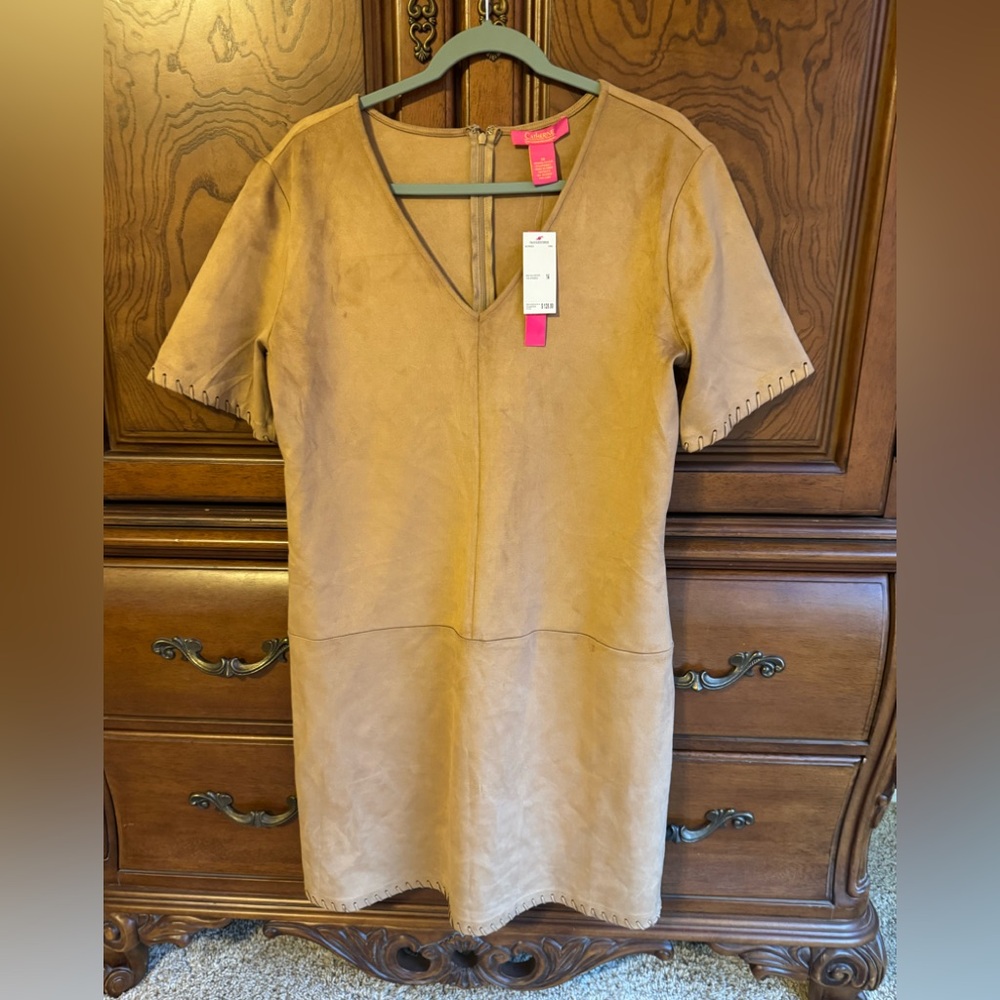 NWT Catherine Malandrino Tan Faux Suede Sheath Dress